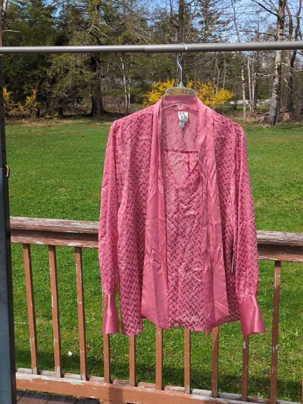 Worthington 2XL Pink Blouse New Sheer Chiffon Romantic Girly Shabby Chic Chevron